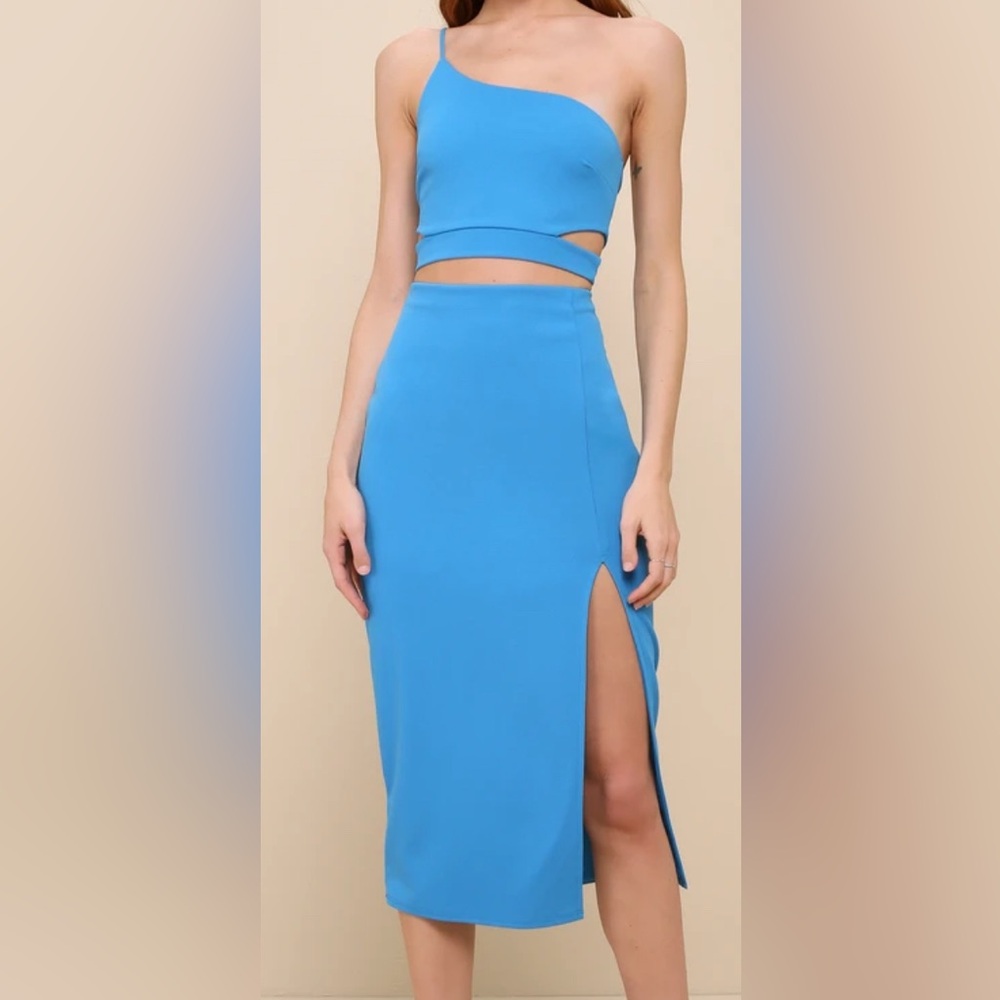NWT Bright Blue One-Shoulder Two-Piece Midi Dress - Size L